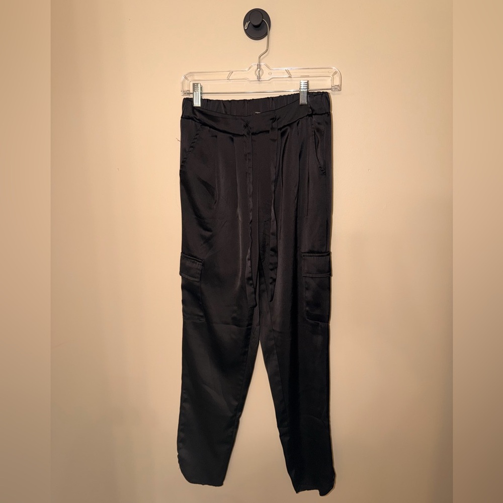 Rachel Zoe Black Satin Drawstring Waist Pants